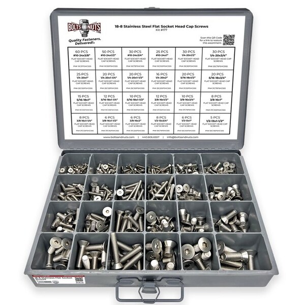 Boltsandnuts.Com 18-8 Stainless Steel Flat Socket Head Cap Screws Coarse Thread - 453 pcs Assortment Kit #177 - main